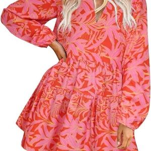 Floral Pink and Red Women's Dress